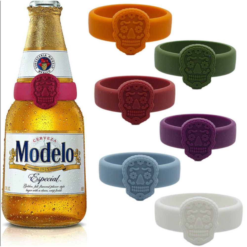 6 Pack Set Modelo Sugar Skull Bottle Markers Bottleneck Drink Tags Glass Markers